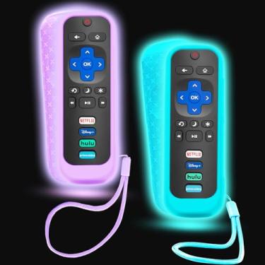 Imagem de Capa com 2 pacotes para controle remoto TCL Roku TV RC280, capa de bateria para controle remoto Hisense Roku substituição de silicone universal manga pele brilha no escuro
