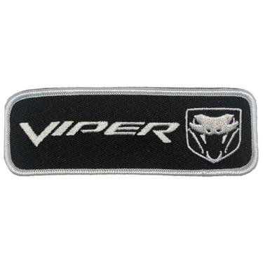 Imagem de Logotipo Dodge Viper Fangs bordado 11,4 cm x 3,8 cm | Adesivo de vedação térmica para roupas, jaqueta jeans, mochila preta, chapéu, jaquetas e mais