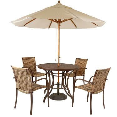 Imagem de Kit 4 Cadeiras Fibra Com Mesa Tampo Marrom e Ombrelone Bege