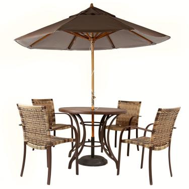 Imagem de Kit 4 Cadeiras Fibra Mesa Tampo Com Ombrelone Marrom