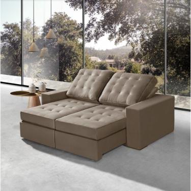 Imagem de Sofá 5 Lugares Curitiba Retrátil e Reclinável Com Molas Veludo Bege