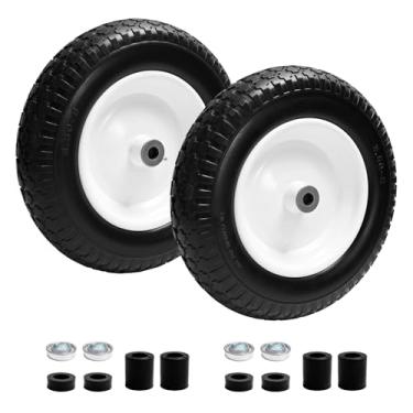 Imagem de Parts Camp Pneus de carrinho de mão, pneu e roda sólidos sem planos de 8,9 a 20,3 cm, ajuste universal, pneu de carrinho de mão de 36,8 cm para carrinhos de jardim, carrinhos de mão/carrinho com furo
