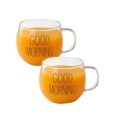 Imagem de Conjunto de 2 Canecas em Vidro Borossilicato Good Morning, 380ml, Transparente, Design Moderno, para Café, Chá, Suco, Água