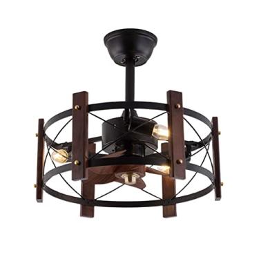 Imagem de Ventiladores de teto gaiola com luzes e controle remoto Ventilador de teto retrô silencioso de ferro com lâmpada inverno verão reversível E27 lustres rústicos industriais com ventilador para