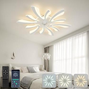 Imagem de Ventiladores de teto de 30,7" com luzes e luz de teto grande remota Lustre regulável de 6 velocidades DC Ventiladores de teto verão/inverno com lâmpadas Iluminação de teto moderna para quart