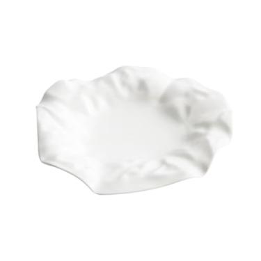 Imagem de Lata de lixo Prato plissado de cerâmica branca em formato comercial, prato frio para hotel, restaurante, prato raso, especialidade artística, utensílios de mesa(11.8 inch)