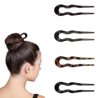 Imagem de Pacote com 4 alfinetes de cabelo franceses para mulheres, pinos coloridos em forma de U para tranças de coque, acessórios simples para todos os tipos de cabelo