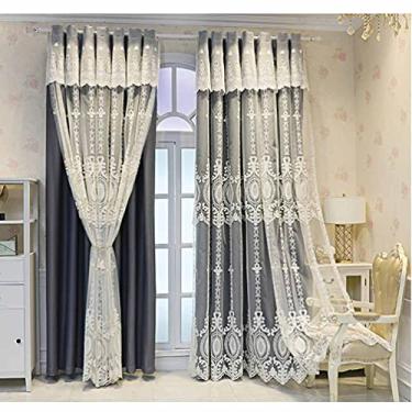 Imagem de Cortina blackout de camada dupla com sobreposição de tule, voile blecaute branco bordado em camadas sólido drapeado painel de sanefa, sala de estar, quarto de menina, isolamento de poupança de energia