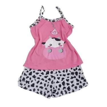 Imagem de Pijama Feminino Curto Baby Doll Malha Estampado Personagens Adulto Alç