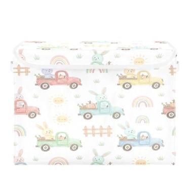 Imagem de Burbuja Caixa de armazenamento de carro Bunny com tampa e alças, grande caixa de armazenamento dobrável para prateleiras armário quarto escritório organizador