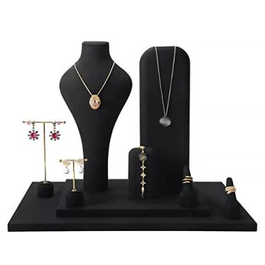 Imagem de Suporte de joias de veludo preto conjunto de suporte de colar suporte de corrente mostrar busto de manequim organização doméstica suporte de joias para loja de joias de varejo exibição de joias (cor