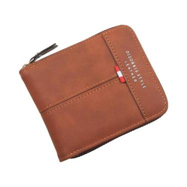 Imagem de Carteira Masculina Retrô Casual Com Zíper Horizontal E Três Dobras, Bo