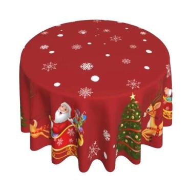 Imagem de Toalha De Mesa Redonda Com Boneco De Neve E Floco De Neve De Natal, De