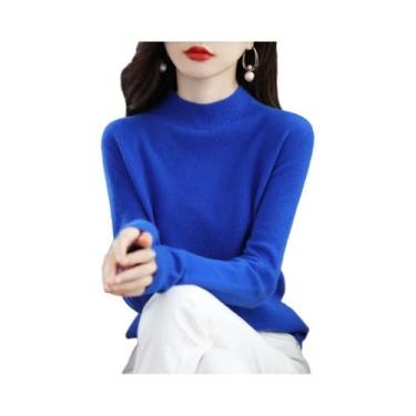 Imagem de Suéter Feminino De Lã Merino E Cashmere Com Gola Alta, Manga Longa, Qu