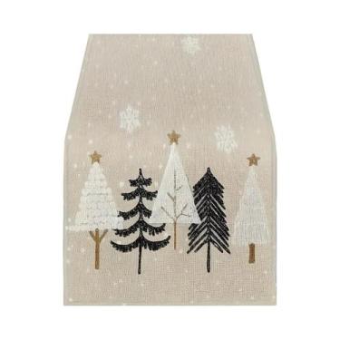 Imagem de Caminho De Mesa De Poliéster Com Estampa De Floco De Neve Branco Bege 