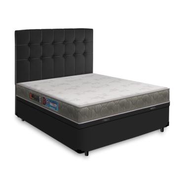 Imagem de Cama Box Baú + Cabeceira Cassis e Colchão Casal - Castor - Sleep Max - 138x188x60cm Preto