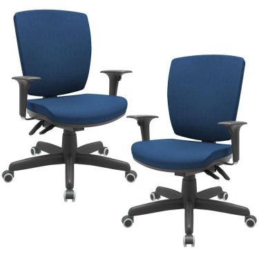 Imagem de Kit 02 Cadeiras de Escritório Diretor Office Giratória Preto Alta Flexi P03 Poliéster Azul - Lyam