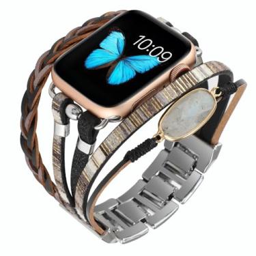 Imagem de Waillynice Pulseira de metal para Apple Watch série 876 SE54Ultra, pulseira feminina para IWatch de 49 mm, 45 mm, 41 mm, 40 mm, 38, 44 mm, pulso peal (preto e cinza E, 42 44 45 49 mm)