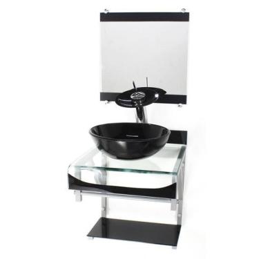 Imagem de Gabinete Vidro 40Cm Banheiro Curvado Duplo Pc Cuba Redonda - Cubas E G