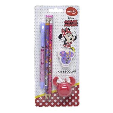 Imagem de Kit 5 Peças Escolar Disney Minnie Mouse Molin, Roxo Claro