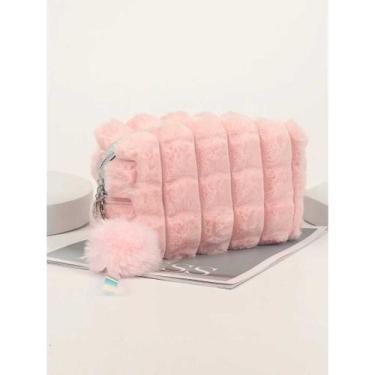 Imagem de Nécessaire Pelúcia Estojo Maquiagem Mini Bolsa - NoBrand, Rosa