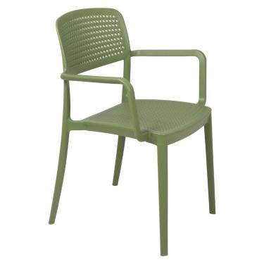 Imagem de Cadeira Tramontina Serena Com Braços Verde Oliva Empilhável Em Polipropileno Com Proteção Antimicrobiana