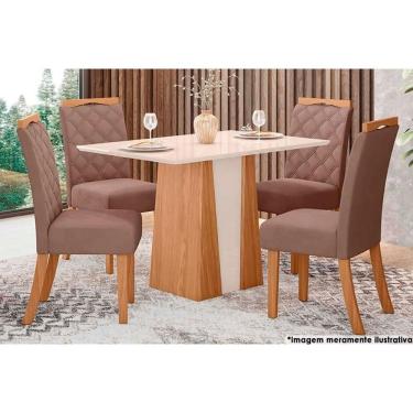 Imagem de Sala De Jantar Completa Orus C- Tampo Madeirado 120x80cm E 4 Cadeiras Bella Nature-off White - Suede Marrom - Henn