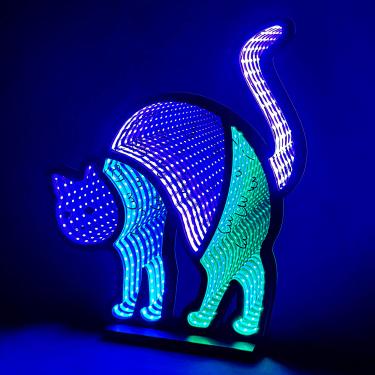 Imagem de Elumina Decor - Espelho De Luz Infinita Para Gatos Com Suporte, Decoração Halloween Iluminação Led, Silhueta 3D Alimentada Por Usb, Sazonal Interna Mesas Ou Janelas, 28 Cm X 33