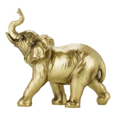 Imagem de Enfeite Resina Decoração Rack Sala Elefante Dourado 24.5cm