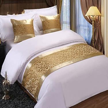 Imagem de Corredor De Cama De Hotel Proteção De Cama Lenço De Cama Padrão De Flor Acolchoado Cama Bandeira Tapete Decoração De Roupas De Cama Para Pé De Cama Para Quarto De Casamento Ouro