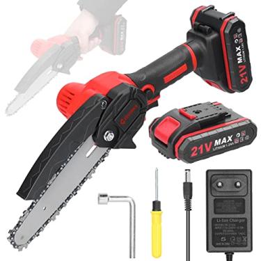 Imagem de Serra elétrica portátil de poda de 21 V e 6 polegadas, pequena motosserra para rachar madeira, motor de escova, ferramenta de marcenaria com uma mão para jardim e pomar