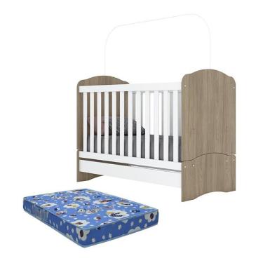 Imagem de Berço 3 Em 1 Bala De Menta Rústico/branco Com Colchão - Móveis Henn