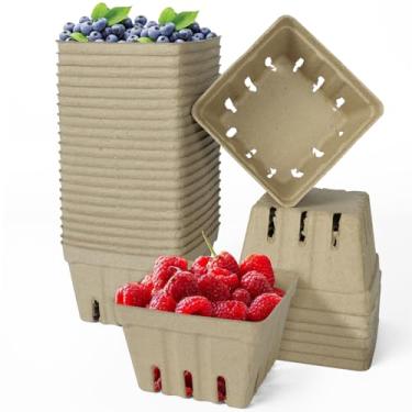 Imagem de LOUHUA Cesta de frutas silvestres de fibra de polpa natural, cesta pequena moldada para morango, mirtilo, framboesa, vegetais, recipiente de frutas silvestres para mercado de fazendeiros, mercearia