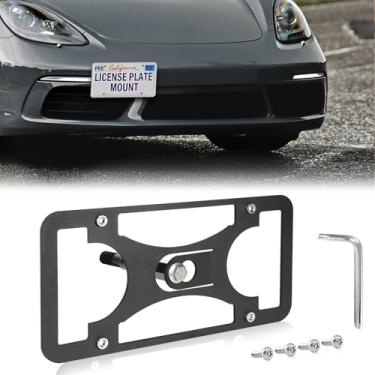 Imagem de Moldura frontal sem broca compatível com Porsche Boxster e Cayman | 2013-2016 Suporte de gancho de reboque para placa de carro antifurto Capas de etiqueta de carro à prova de ferrugem, acessórios de