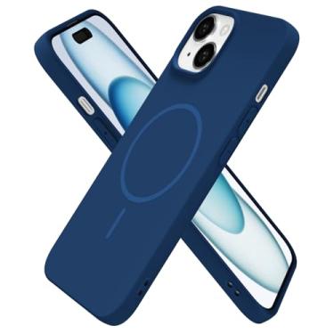 Imagem de Oakxco Capa de silicone para iPhone 15 Plus 14 Plus, capa magnética fina e fina compatível com carregamento sem fio Magsafe, capa de borracha macia estética feminina fofa para mulheres e meninas, azul