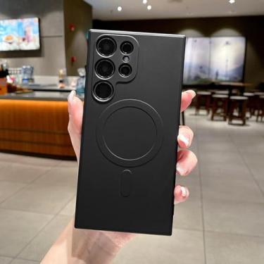 Imagem de HJZSZX Capa traseira de silicone líquido com carga magnética sem fio para Samsung S25Plus (para Samsung S25Plus/preto)