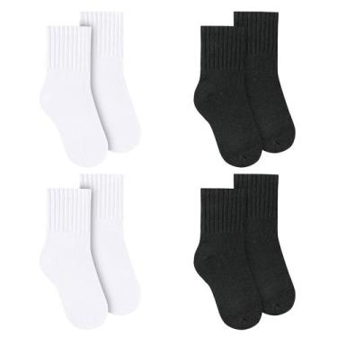 Imagem de Kit 4 Pares de Meias Selene Básica Cano Médio Infantil, Branco, Preto,