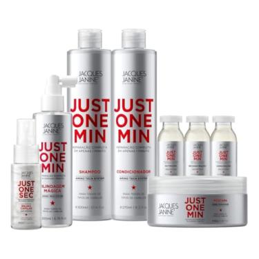 Imagem de Kit Jacques Janine Just One Min Shampoo 300ml Condicionador 270g Máscara 80g 3 Ampolas Bruma e Blindagem 200ml