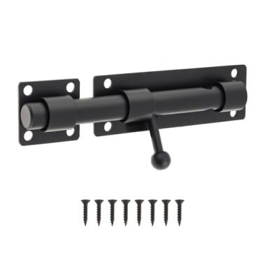 Imagem de HOJLKLD Trava de portão deslizante, trava de parafuso de barril de aço inoxidável de 15 cm com orifício de cadeado de 8 mm, trava deslizante preta fosca resistente para cerca de madeira, porta de