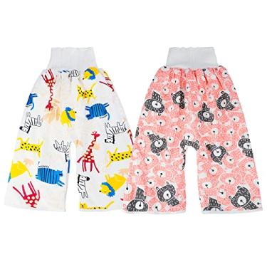 Imagem de MOEMOE BABY Calças de fraldas à prova de vazamento para treinamento de penico noturno, shorts de fraldas para meninos e meninas, pacote com 2, rosa, 0-4T