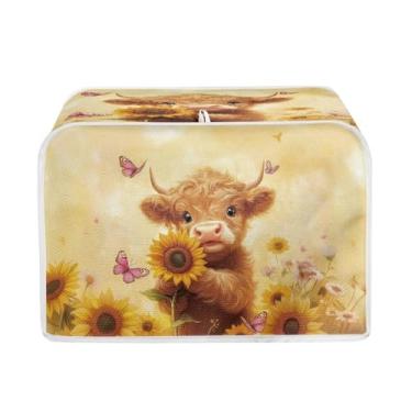 Imagem de NETILGEN Capa de torradeira para cozinha padrão 2 fatias pequeno aparelho máquina de fazer pão capa contra poeira resistente a manchas protetor de assadeira girassol vaca highland