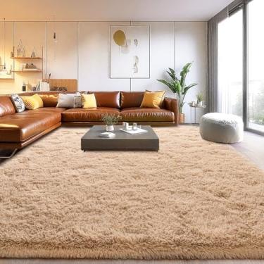 Imagem de Tapetes de área para sala de estar, tapetes macios e felpudos para sala de estar, tapetes felpudos para quarto das crianças, decoração perfeita para casa moderna camelo 1,5 x 1,8 m