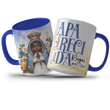 Imagem de Caneca 325ml Nossa Senhora Aparecida Alça Azul Escuro - LARANJA E MIMO