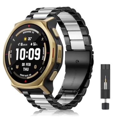 Imagem de CeiLarv Pulseira de relógio de metal para Amazfit T-Rex 3 Pro de 44 mm, pulseira de aço inoxidável lindamente polido para Amazfit T-Rex 3 Pro de 44 mm - preta e prata