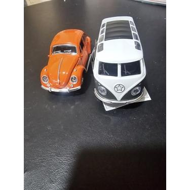 Imagem de Kit Fusc Kombi Miniatura Colecionável Brinquedo Carrinho Metal À fricção Abre Portas (Laranja + Cinza)