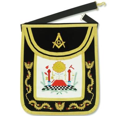 Imagem de SialkotCrafts Avental Masonic Premium de pele de cordeiro Mason de veludo preto bordado à mão com cinto e corda ajustáveis - Ferramentas de trabalho autênticas bordadas à mão oficiais e logotipo