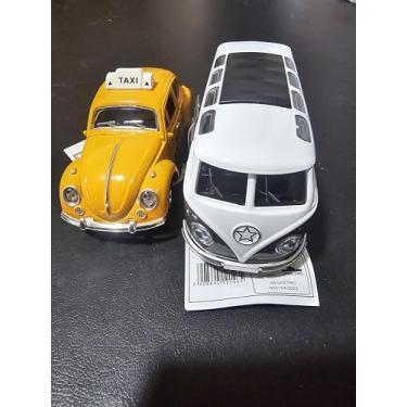 Imagem de Kit Fusc Kombi Miniatura Colecionável Brinquedo Carrinho Metal À fricção Abre Portas (Táxi + Cinza)