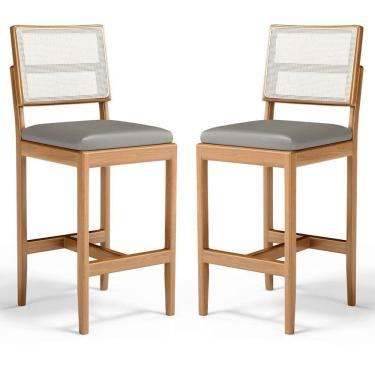 Imagem de Kit Com 2 Banqueta Milena Madeira Maciça Assento Estofado Encosto De Tela Sintética Veludo Chumbo 109