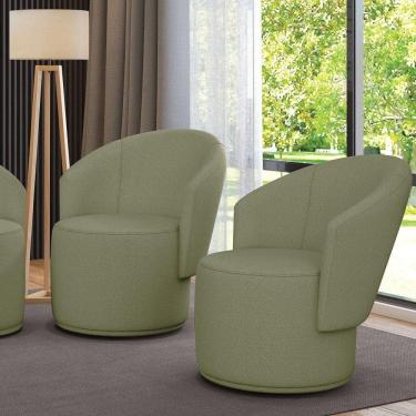 Imagem de Poltrona Decorativa Orgânica Fixa Para Sala Kit 2 Malu Bouclê Pistache M11 - D`rossi