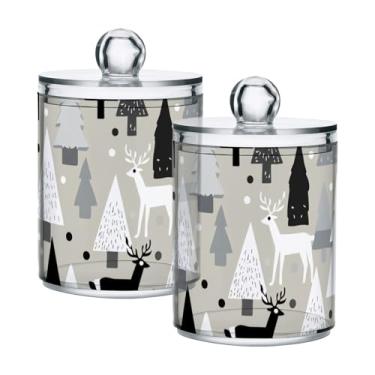 Imagem de Qilmy Pacote com 2 suportes Qtip com padrão de Natal cinza, frascos de boticário de 400 ml, vasilha organizadora de banheiro para cotonetes, bolas de algodão, almofadas de maquiagem, fio dental, sais